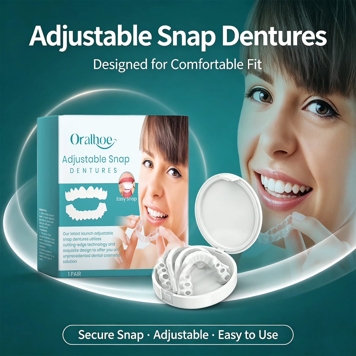 Adjustable Snap-On Dentures for Natural Smile & Comfortable Fit