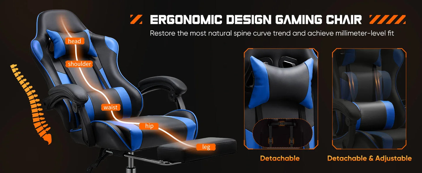 Ergonomic Racing Gaming Chair - Adjustable PU Leather Office Computer Chair