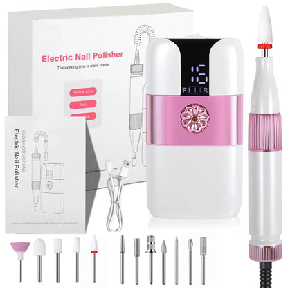 Professional Cordless Electric Nail Drill Kit with 12 Bits & LCD Display