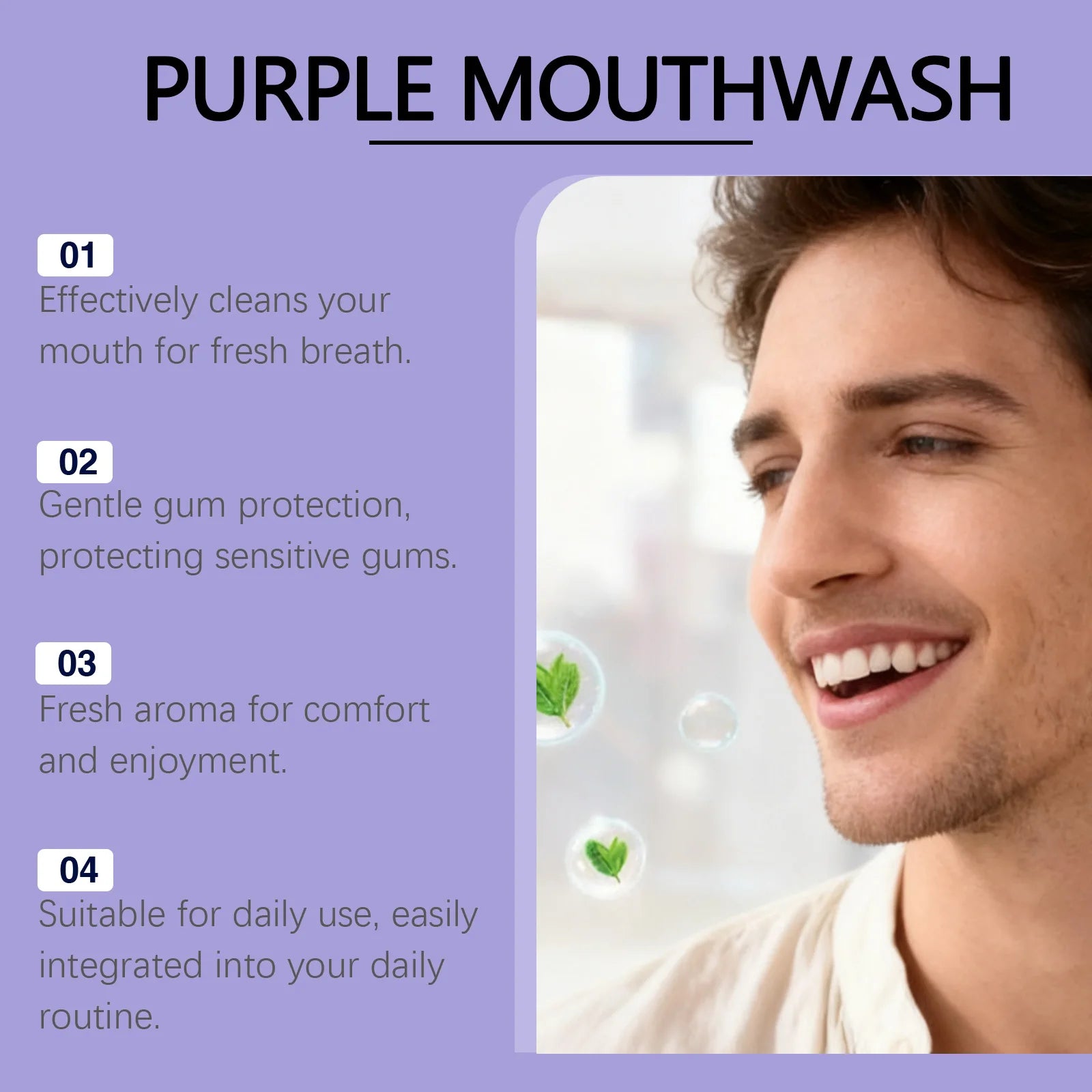Purple Mint Mouthwash Single-Use Travel Sachets for Fresh Breath & Oral Care - 10