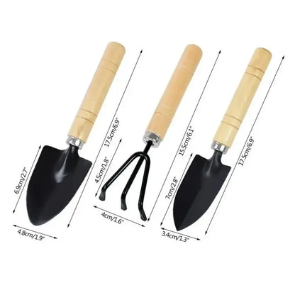 3-Piece Mini Garden Tool Set for Indoor Plants - Small Trowel, Shovel & Rake for Succulents