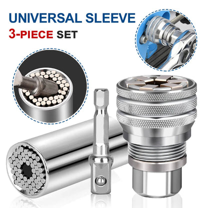 3-Piece Universal Socket Wrench & Adjustable Hex Sleeve Multi-Drill Attachment Set