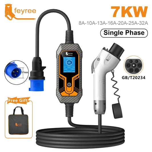 7KW Portable EV Charger - Adjustable 32A Charging Cable for Electric Cars