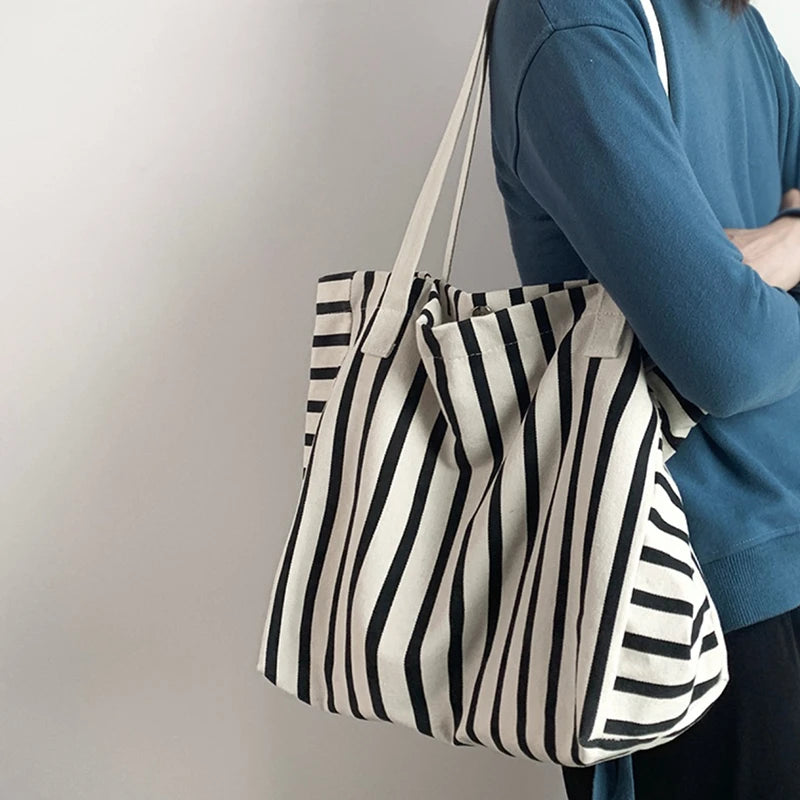 Luxury Striped Canvas Beach Tote