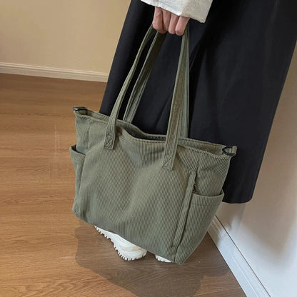 Striped Corduroy Tote