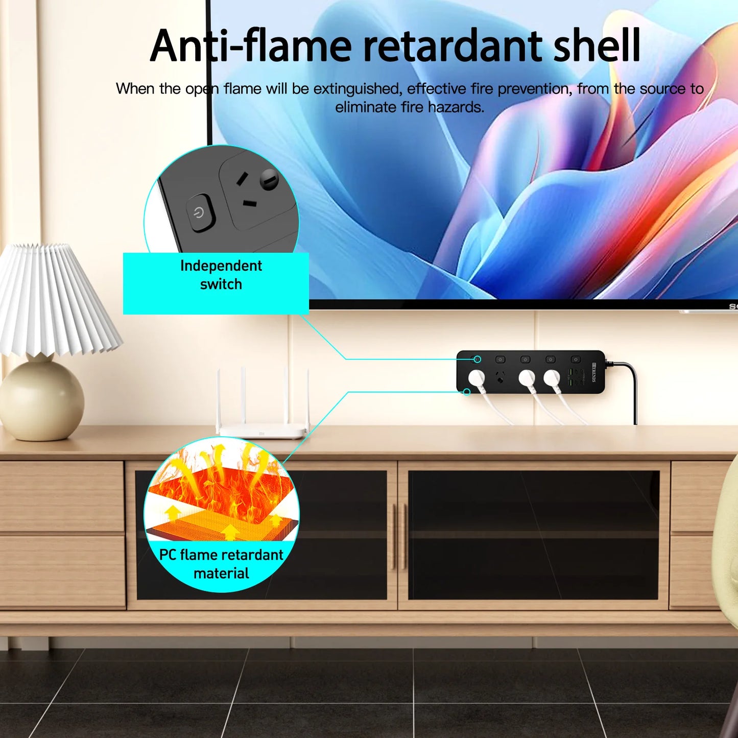 Australian Multi-Plug Power Board with 6 USB Fast Charging Ports & Switches