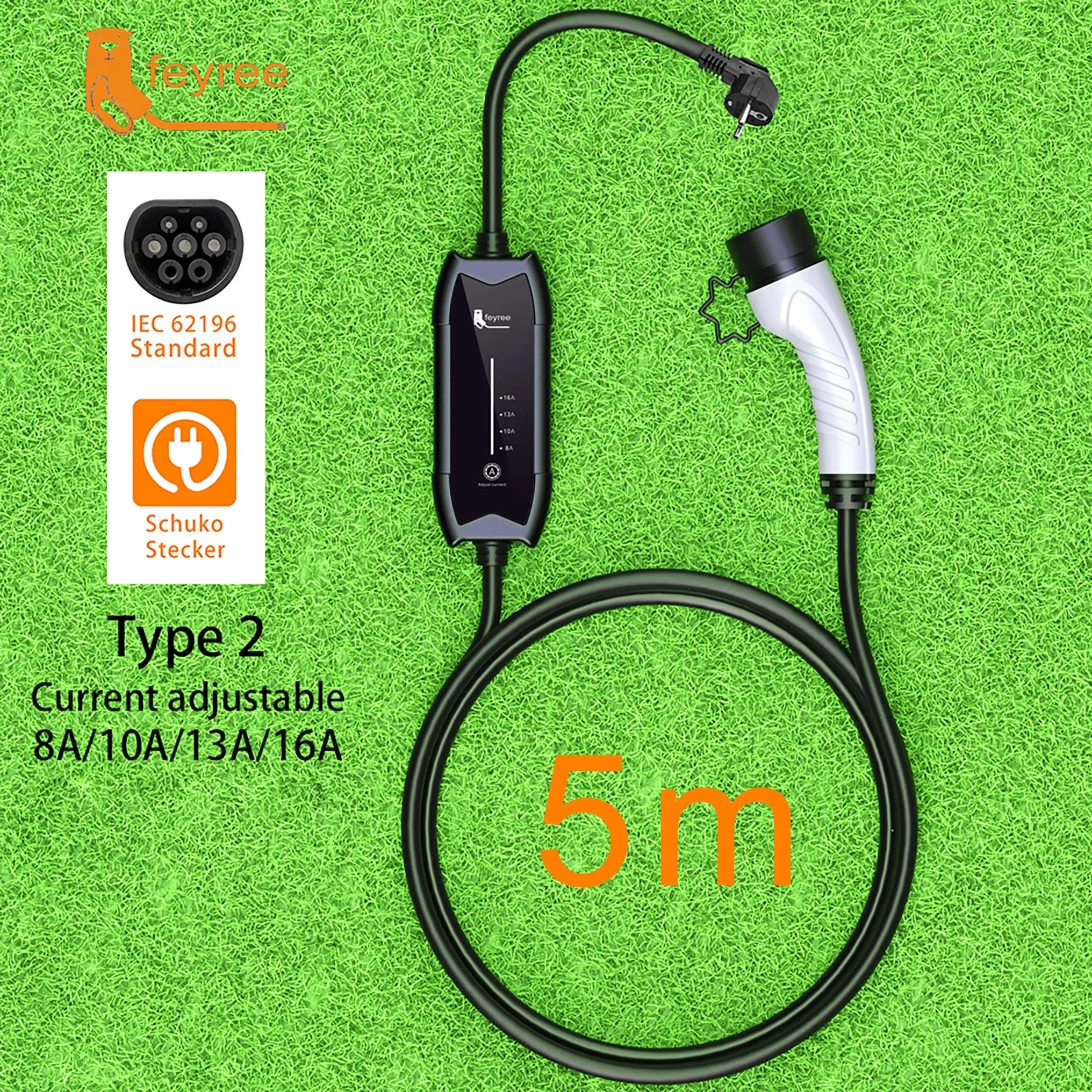 Portable EV Charger Type 1 & 2 - 3.5KW Adjustable Electric Car Charging Cable - 20