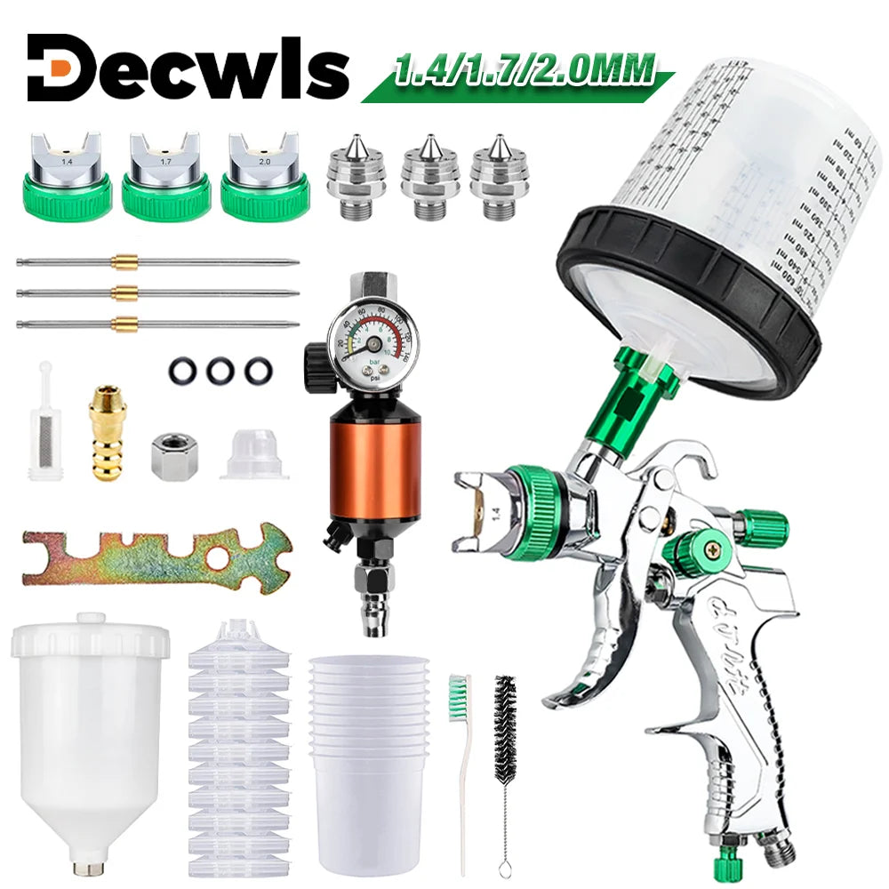 Professional HVLP Gravity Feed Spray Paint Gun Kit - 1.4/1.7/2.0mm Nozzles - 1