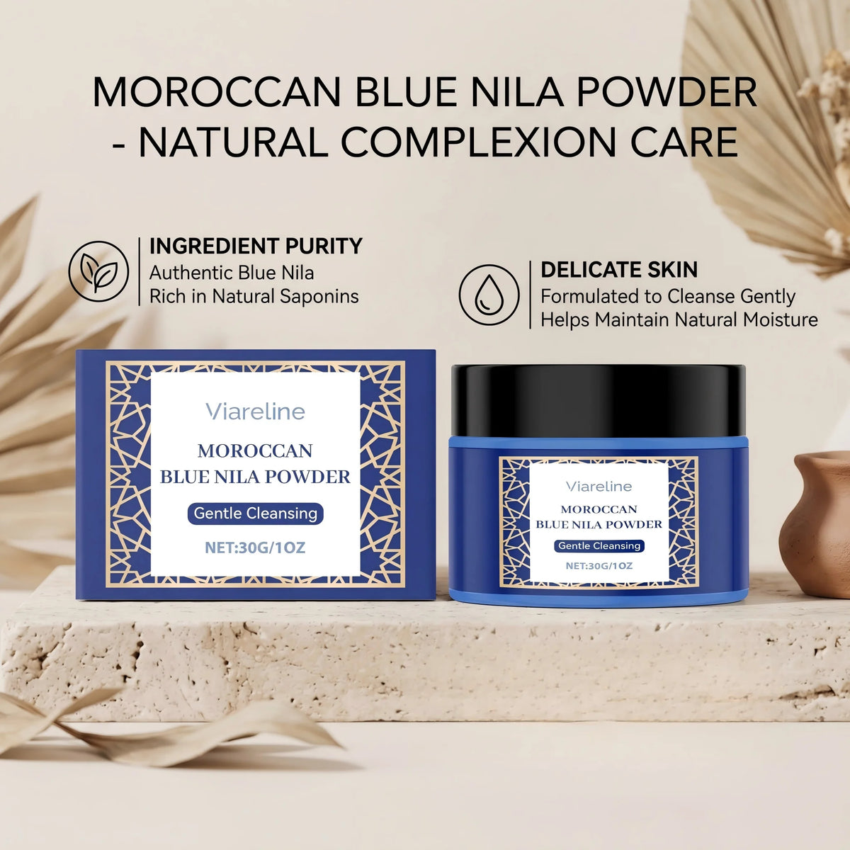 Moroccan Blue Nila Powder Face Mask – Brightening, Exfoliating & Deep Cleansing