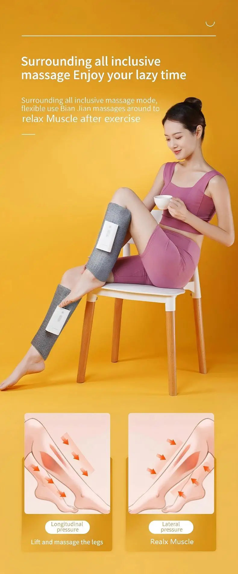 Cordless Air Compression Leg Massager for Calf & Thigh Muscle Pain Relief - 8