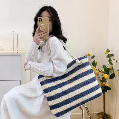 Luxury Striped Straw Beach Tote