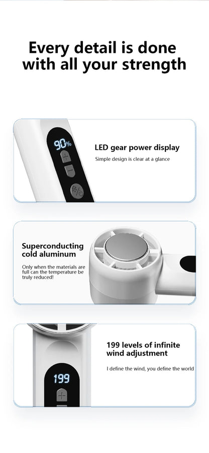 Portable Ice Cooling Handheld Turbo Fan with LED Digital Display