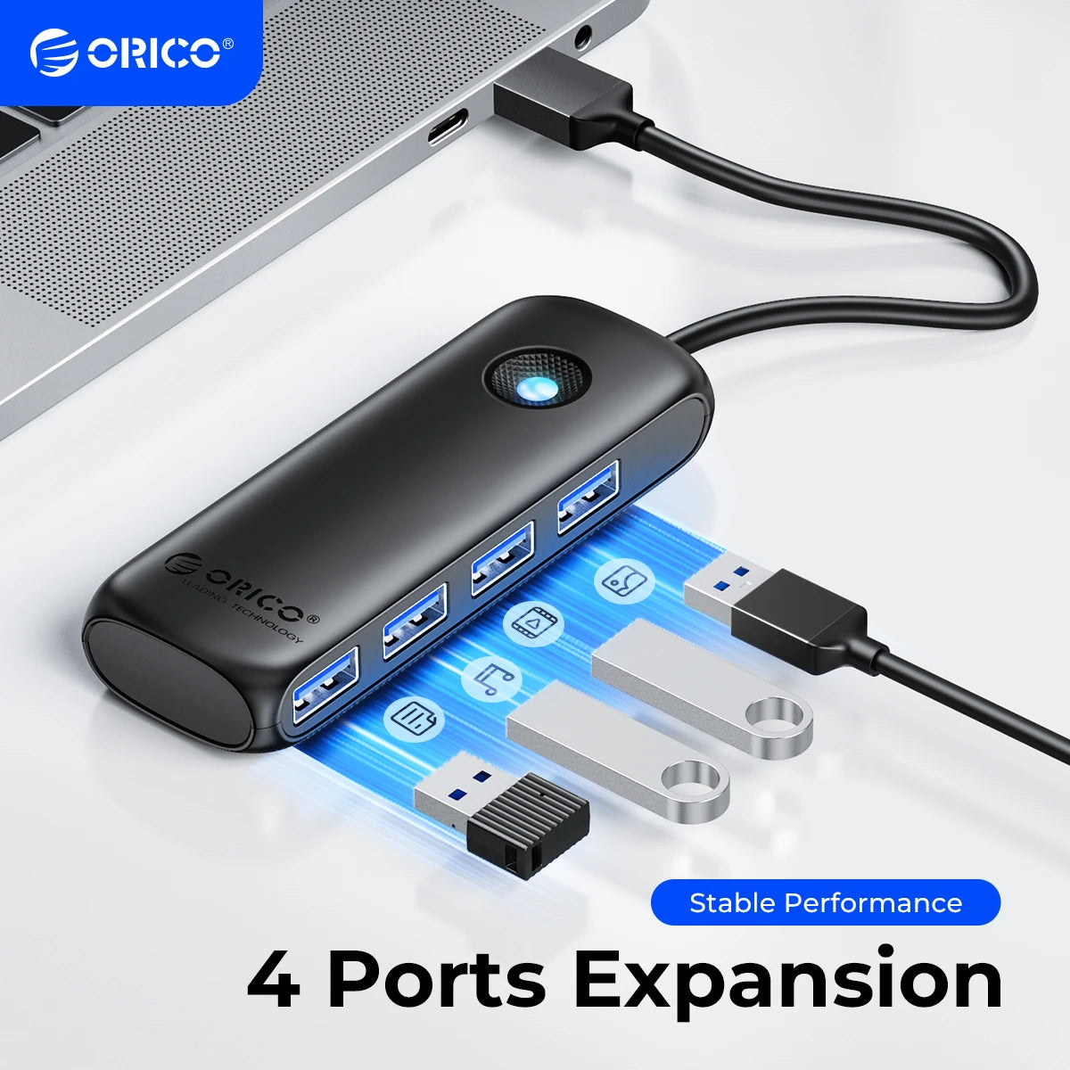 4-Port USB 3.0 Hub High-Speed Data Splitter & Multi-Device Extender - 1