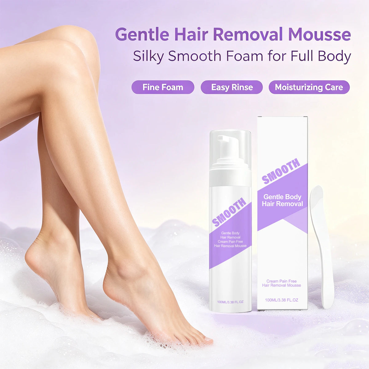 Painless Hair Removal Mousse Spray for Smooth Skin - Gentle Depilatory Foam