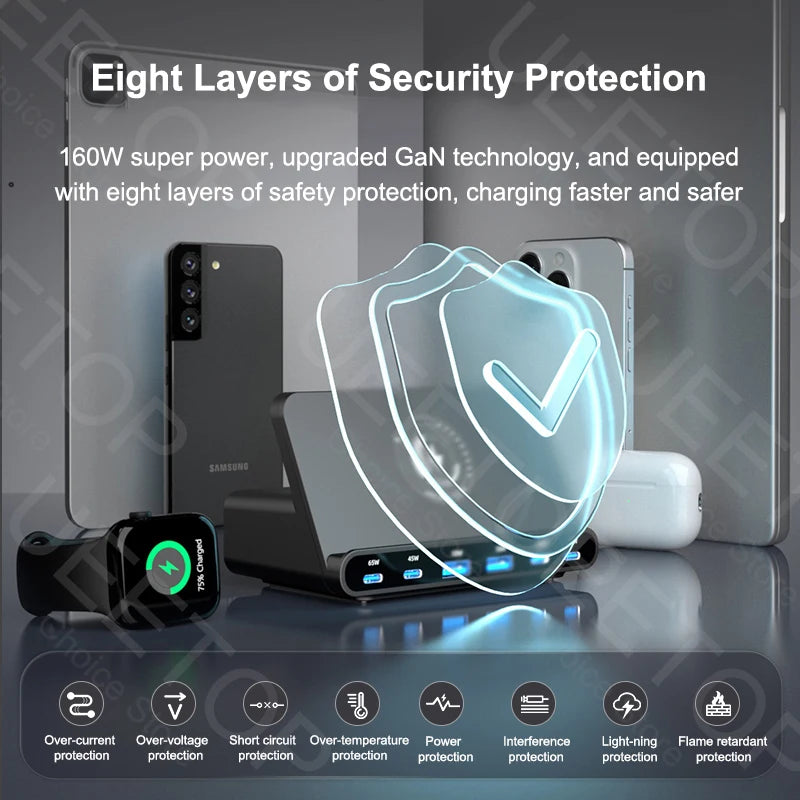 160W GaN Desktop USB Charging Station with 15W Wireless Charger - 6