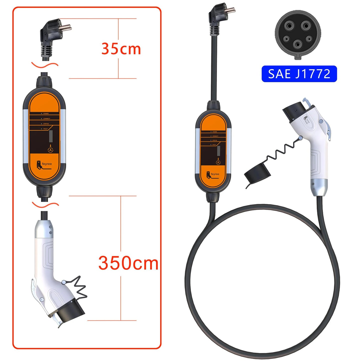 Portable EV Charger Type 1/Type 2, 3.5KW Adjustable Electric Vehicle Charger