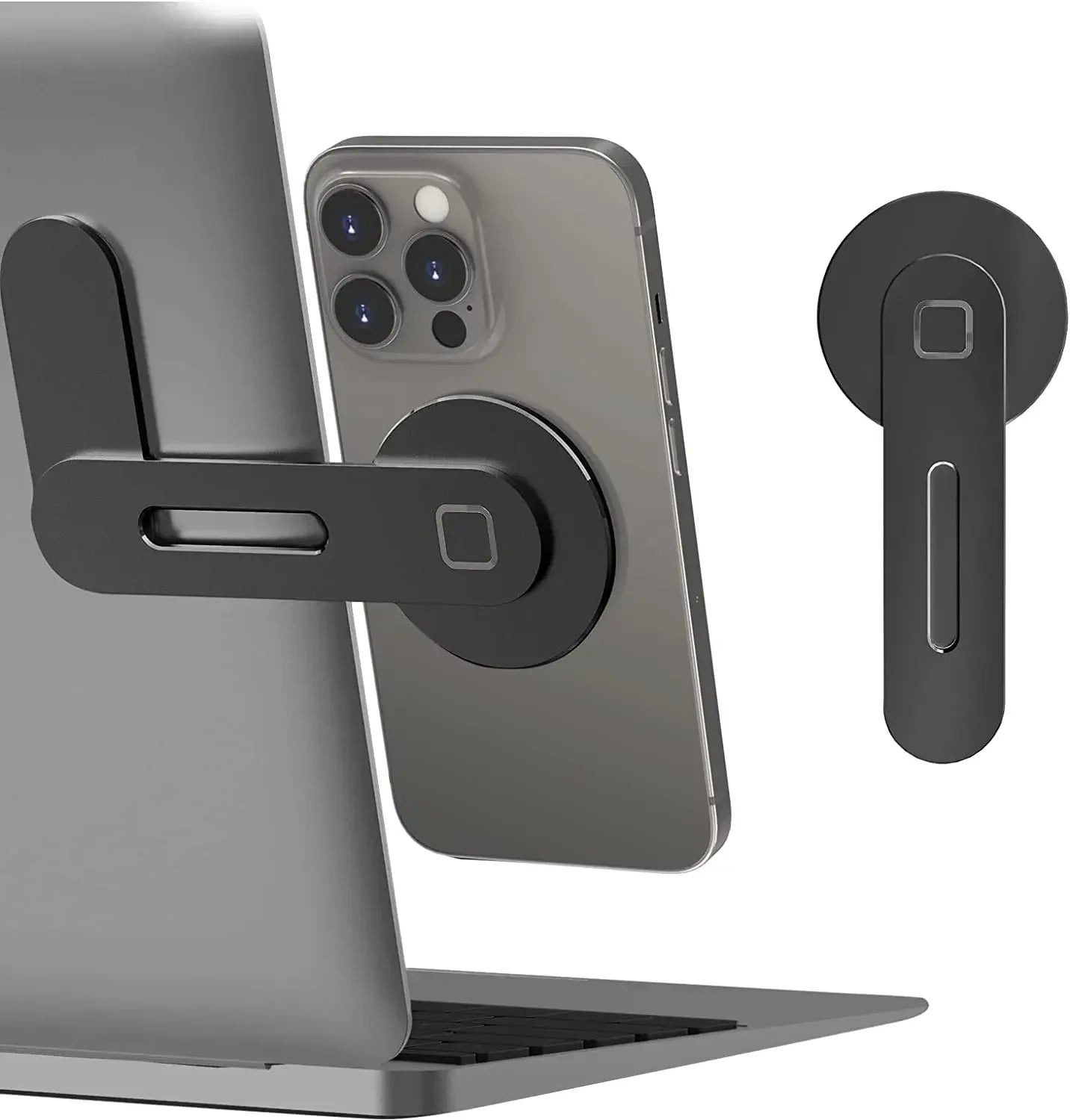 Magnetic Laptop Phone Holder - Slim Aluminum Side Mount for Dual Screen