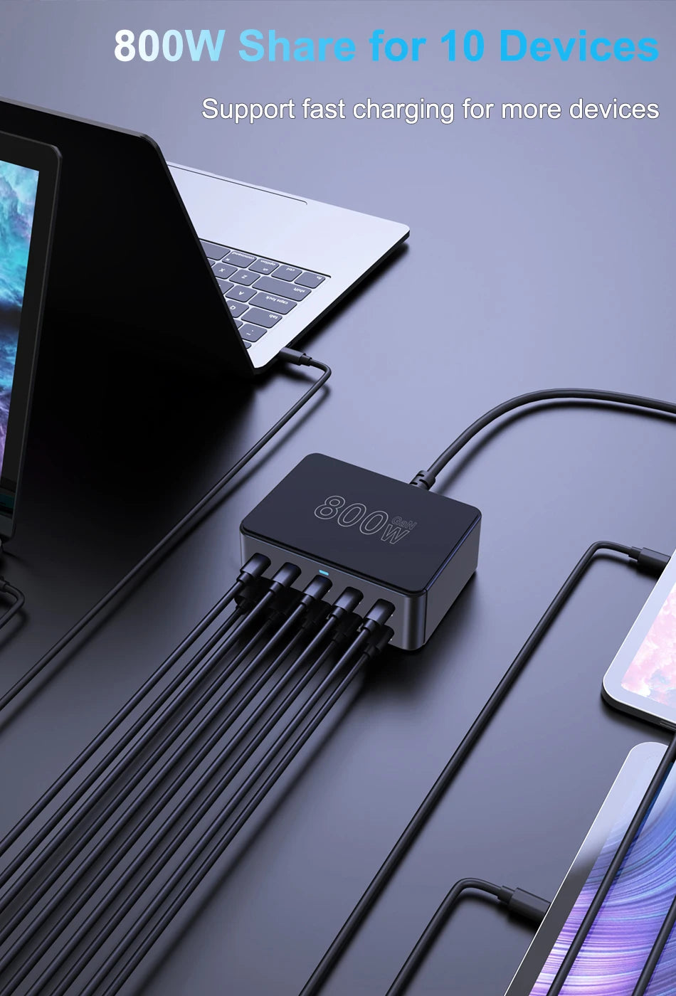 100W GaN Desktop Fast Charging Station - 10-Port USB-C & USB-A Power Hub