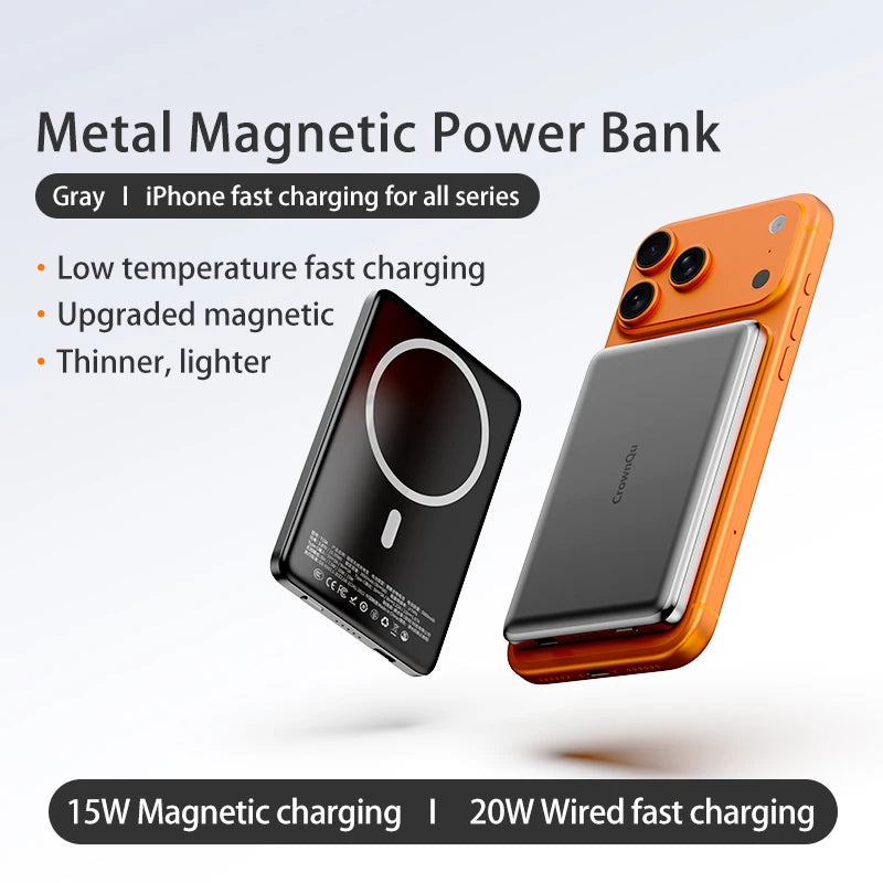 Magnetic Wireless Power Bank 20W Fast Charging Slim Metal Battery Pack