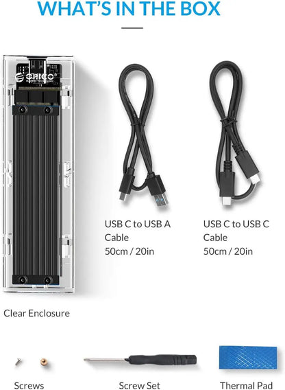 Orico M.2 NVMe SATA SSD Enclosure - 10Gbps Portable USB-C Adapter for 4TB