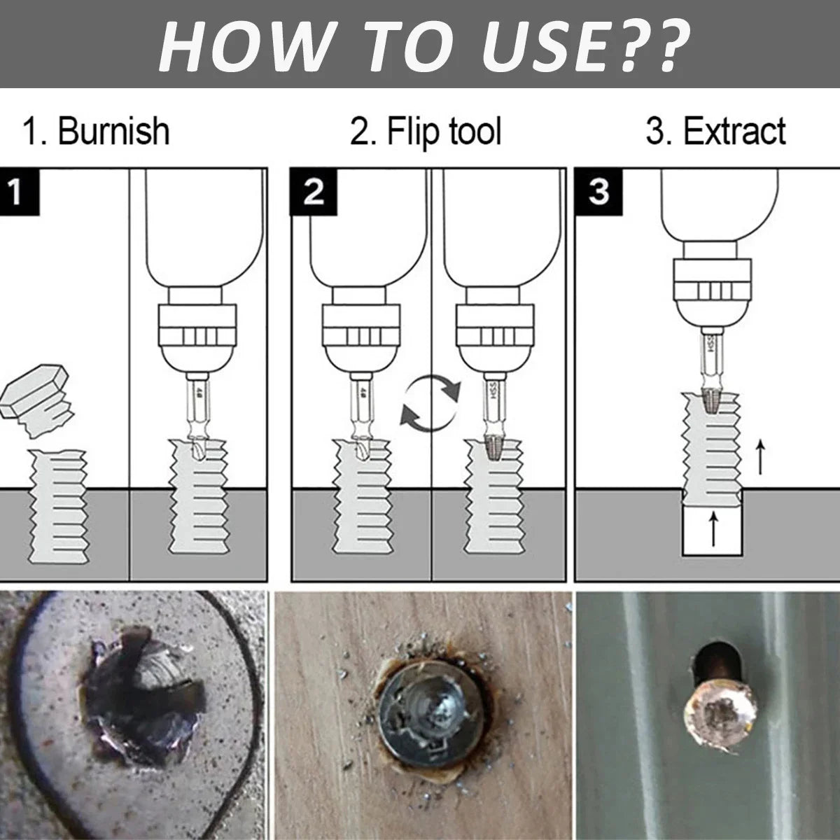 10-Piece Alloy Steel Screw Extractor Kit for Damaged Bolt & Stud Removal - 13