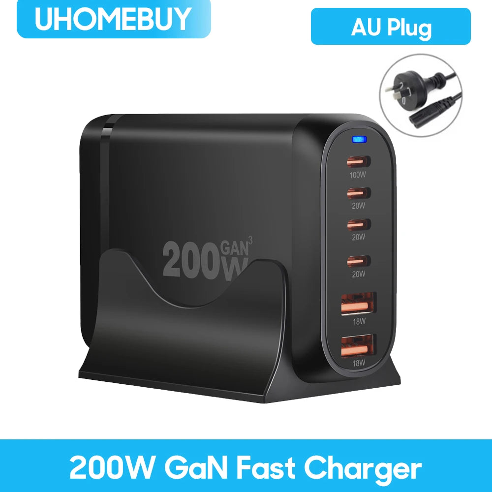 10-Port 800W GaN Desktop Fast Charging Station - 100W USB-C PD Charger - 20