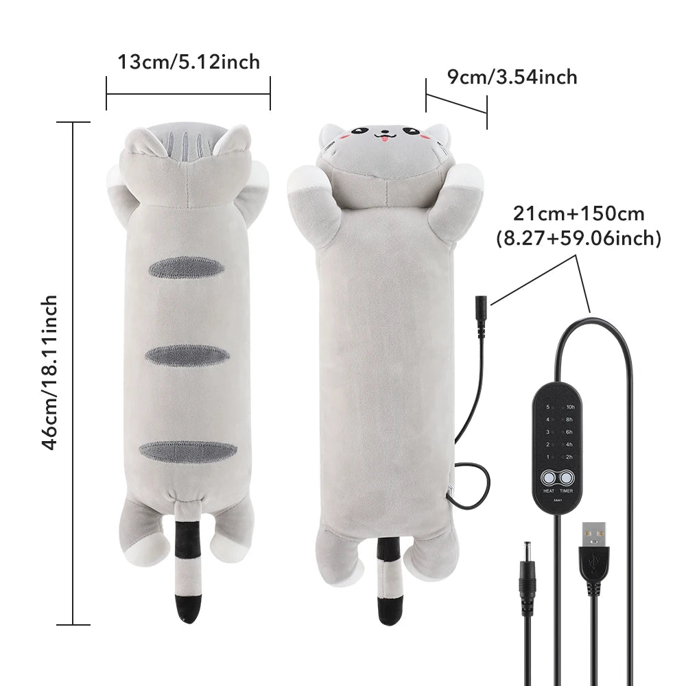 Cute USB Heated Cat Plush Pillow - Electric Hot Compress for Pain & Comfort
