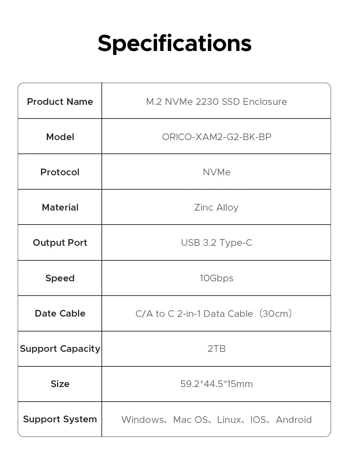 M.2 NVMe SSD Enclosure 2230 - 10Gbps Portable External USB-C Case - 14