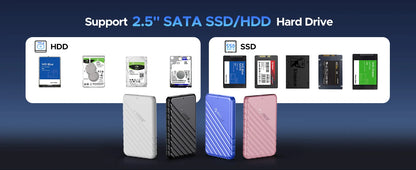 2.5" SATA to USB 3.0 External Hard Drive Enclosure Case for SSD/HDD