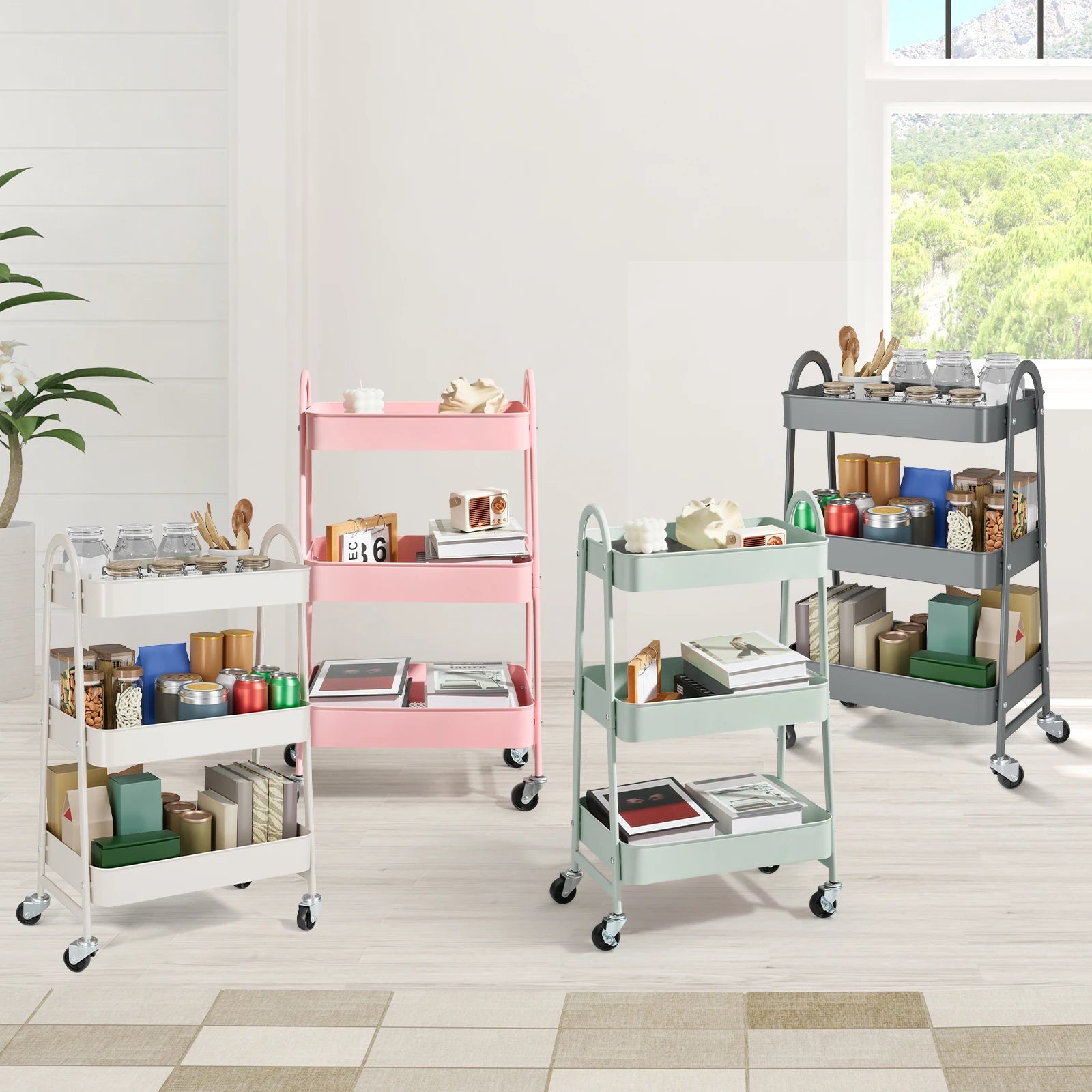 3-Tier Rolling Storage Utility Cart with Lockable Wheels for Home - 6