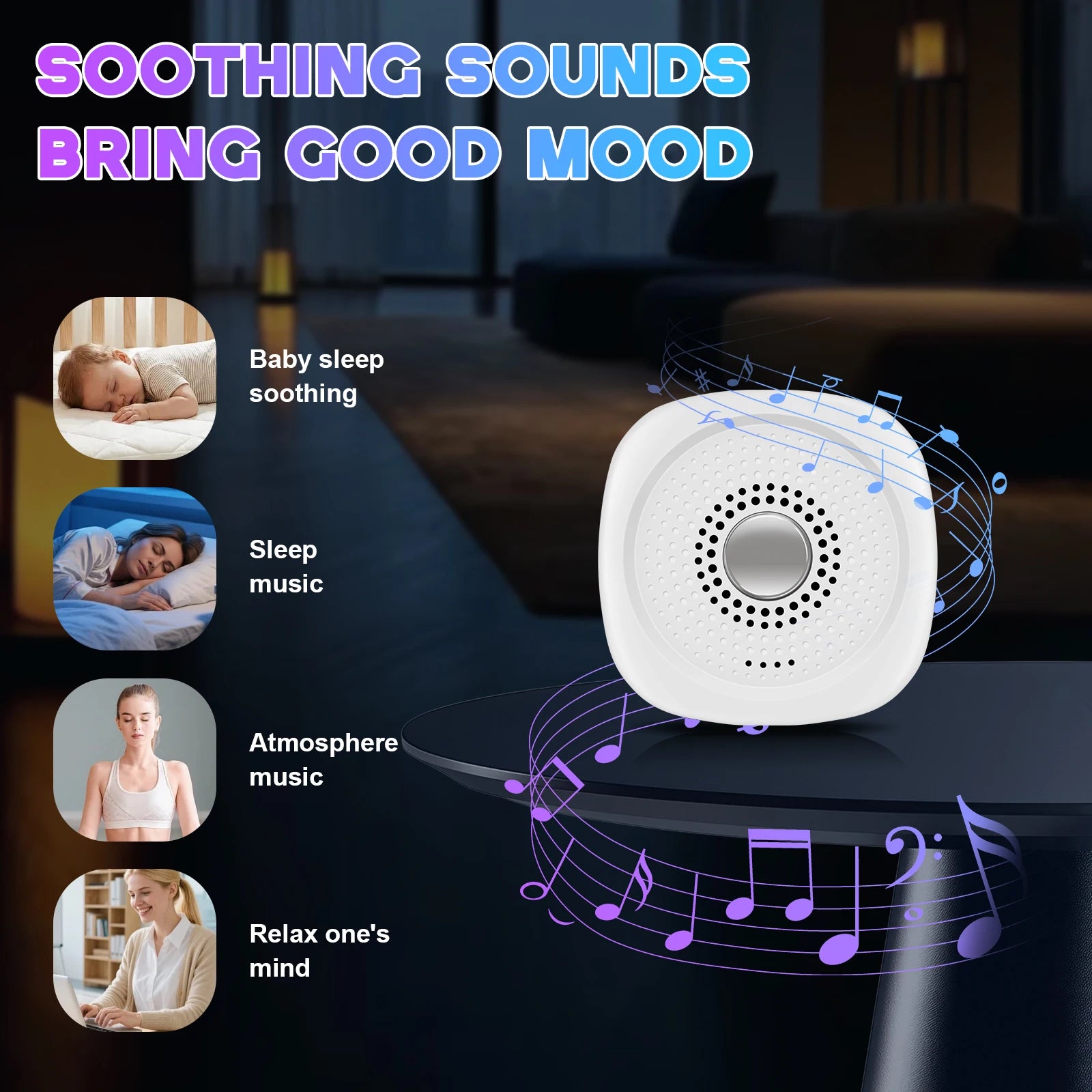 Portable White Noise Sound Machine - Sleep Aid for Babies and Adults - 6