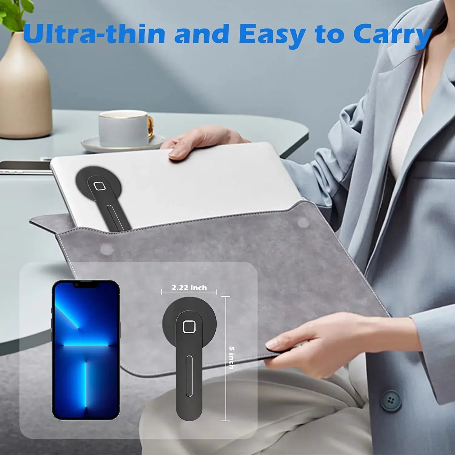 Magnetic Laptop Phone Holder - Slim Aluminum Side Mount for Dual Screen - 4