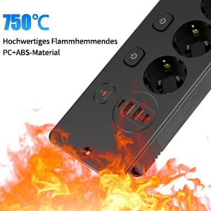 EU Desktop Power Strip with 5 AC Sockets & 4 USB Ports - 3250W Fast Charge