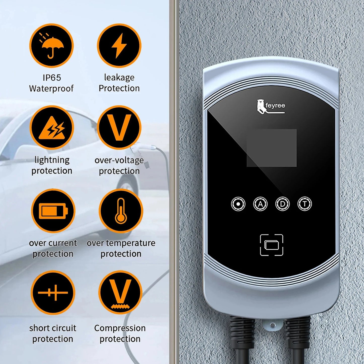 Smart Type 1 EV Wallbox Charger - 7.6kW to 12kW Fast Home Charging Station
