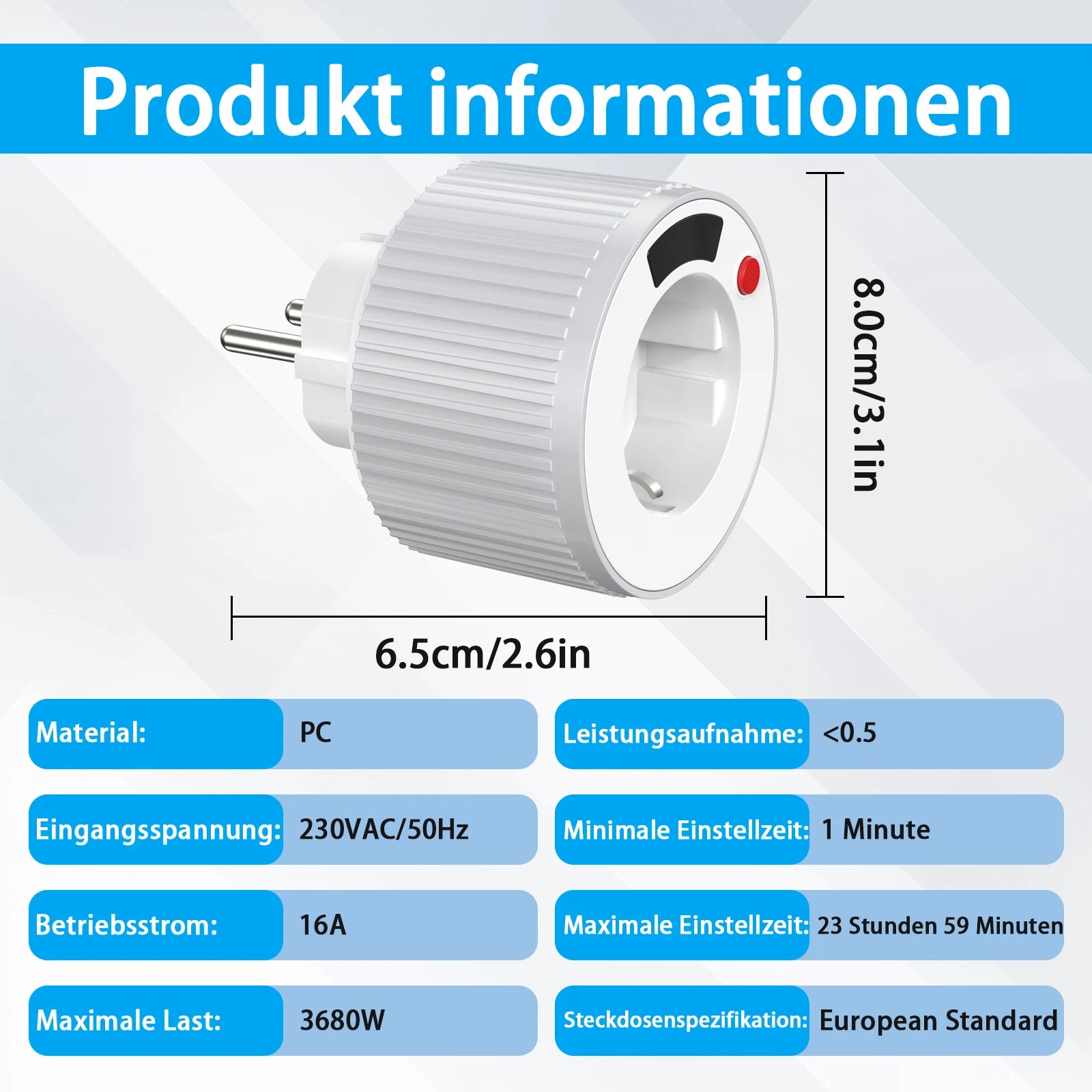 EU Standard 24-Hour Digital Rotary Countdown Timer Socket 3680W - 3