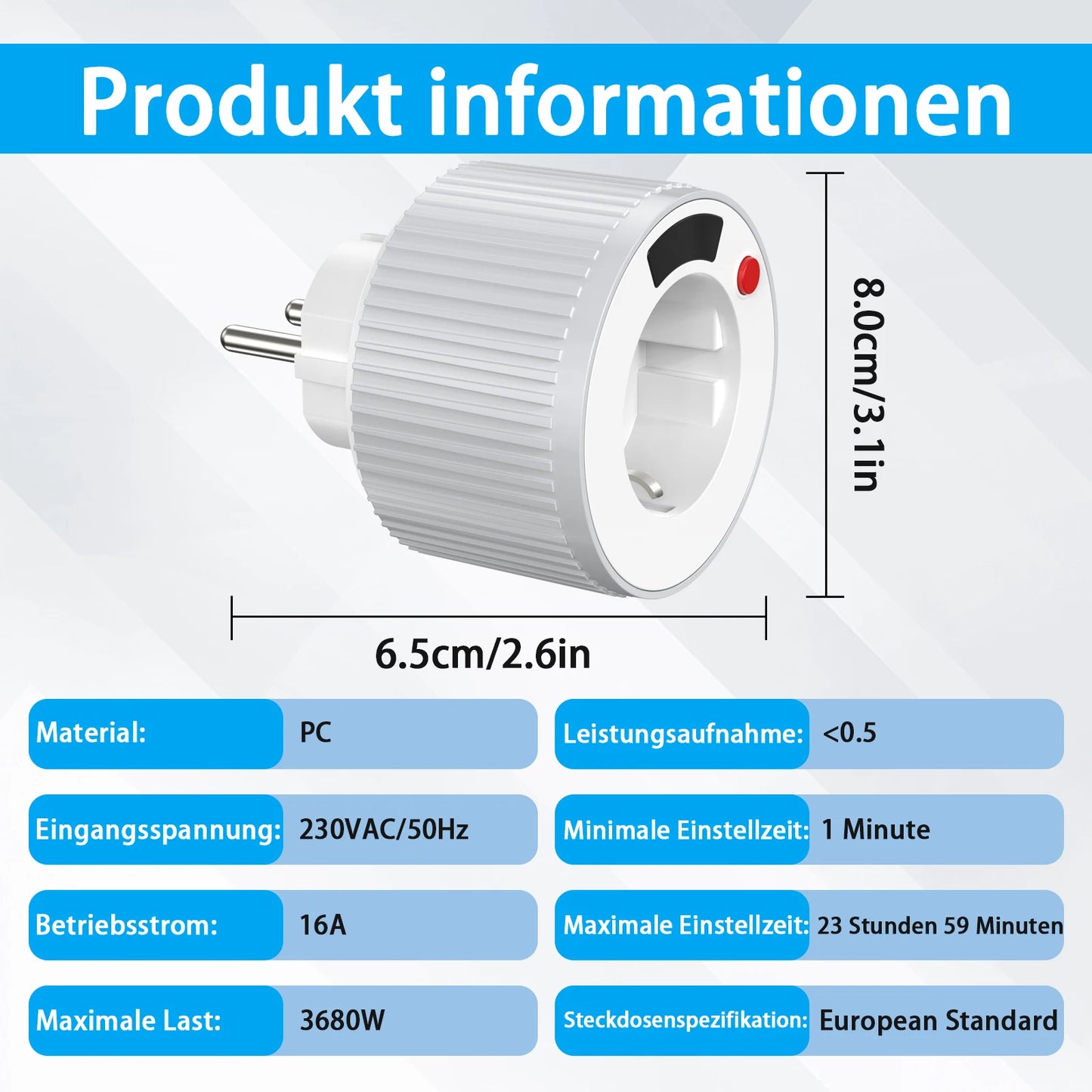 EU Standard 24-Hour Digital Rotary Countdown Timer Socket 3680W