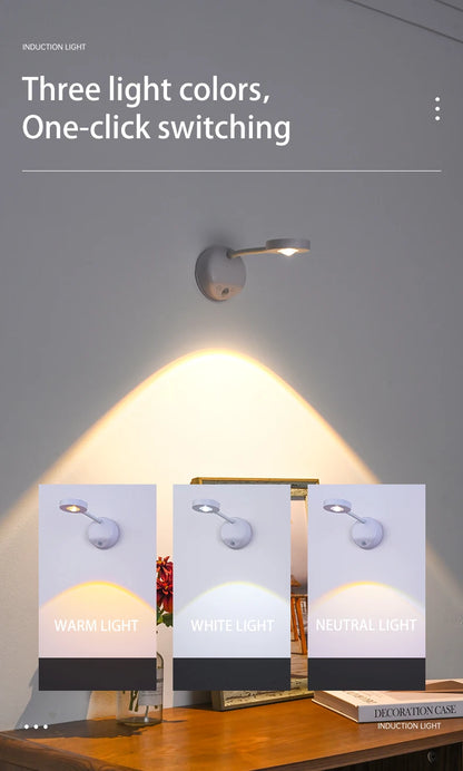 Wireless Motion Sensor LED Wall Light - Rechargeable Type-C Dimmable Indoor Lamp