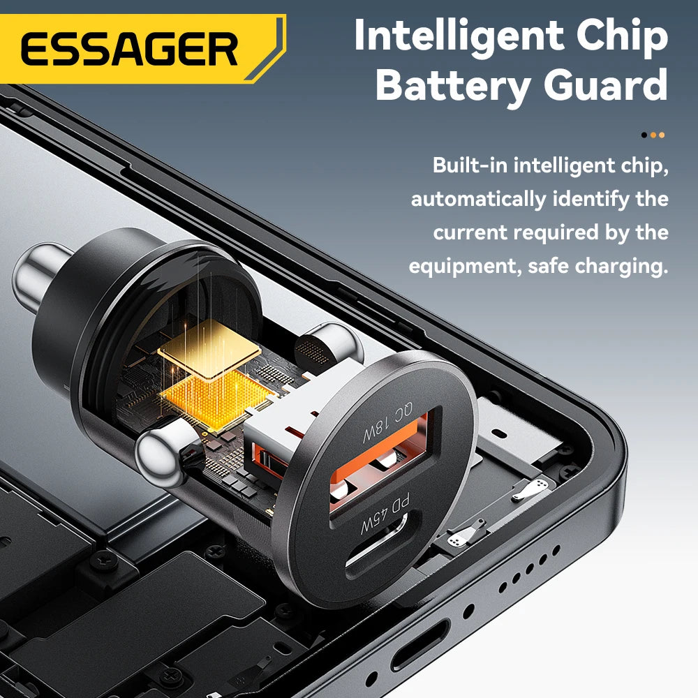 45W Dual Port Fast Car Charger - USB-C & USB-A PD Fast Charging Adapter