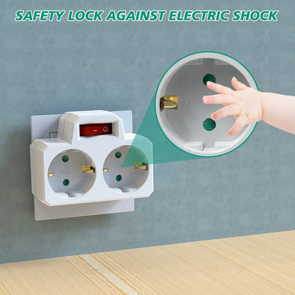 German Standard 2-Way Wall Socket Adapter with On/Off Switch & Surge Protection