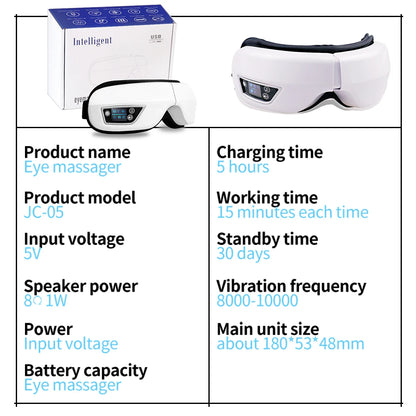 6D Smart Bluetooth Eye Massager with Heat & Air Pressure for Eye Fatigue