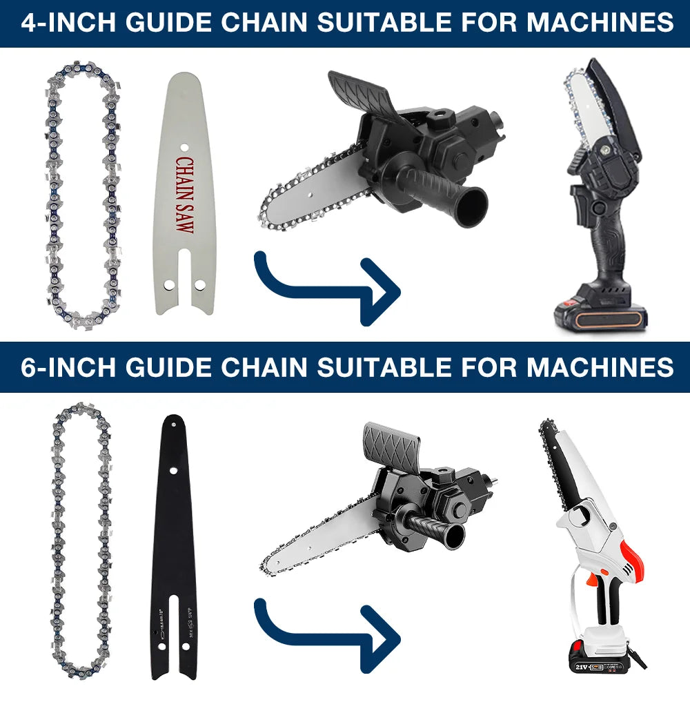 4 & 6-Inch Replacement Chains and Guide Bar Set for Mini Cordless Chainsaws
