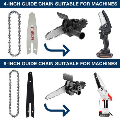 4 & 6-Inch Replacement Chains and Guide Bar Set for Mini Cordless Chainsaws