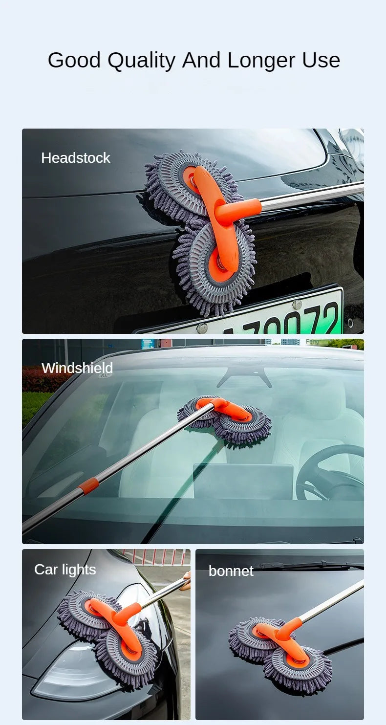 Dual Head Telescopic Car Wash Mop - Microfiber Cleaning Brush