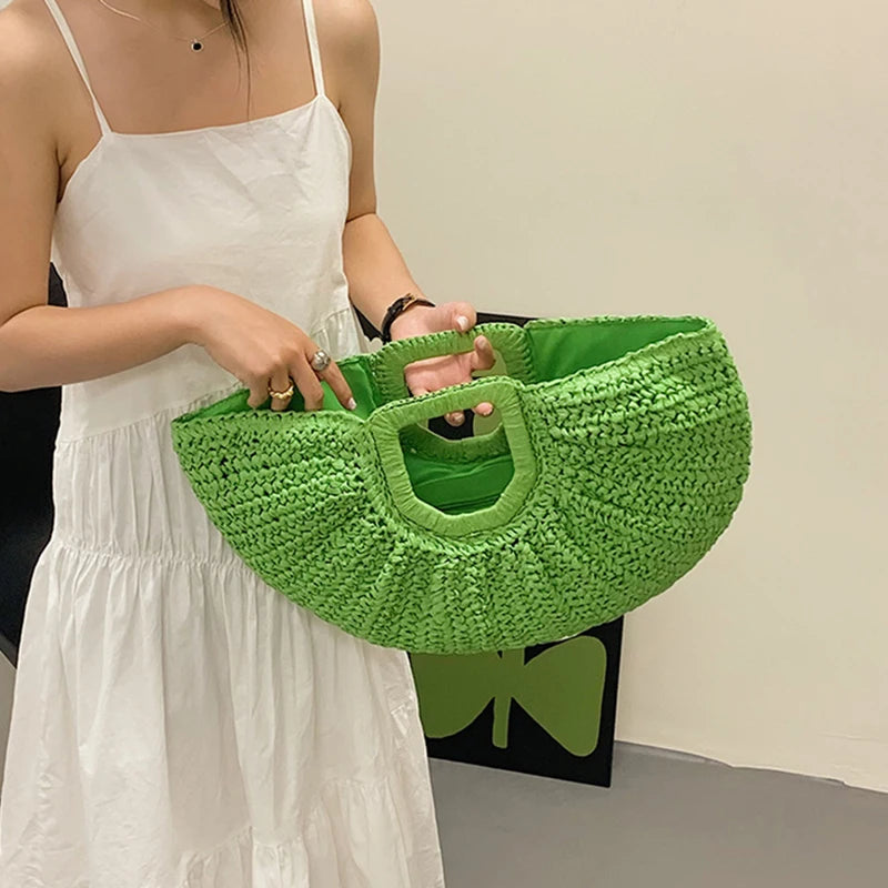 Luxury Half-Moon Straw Tote