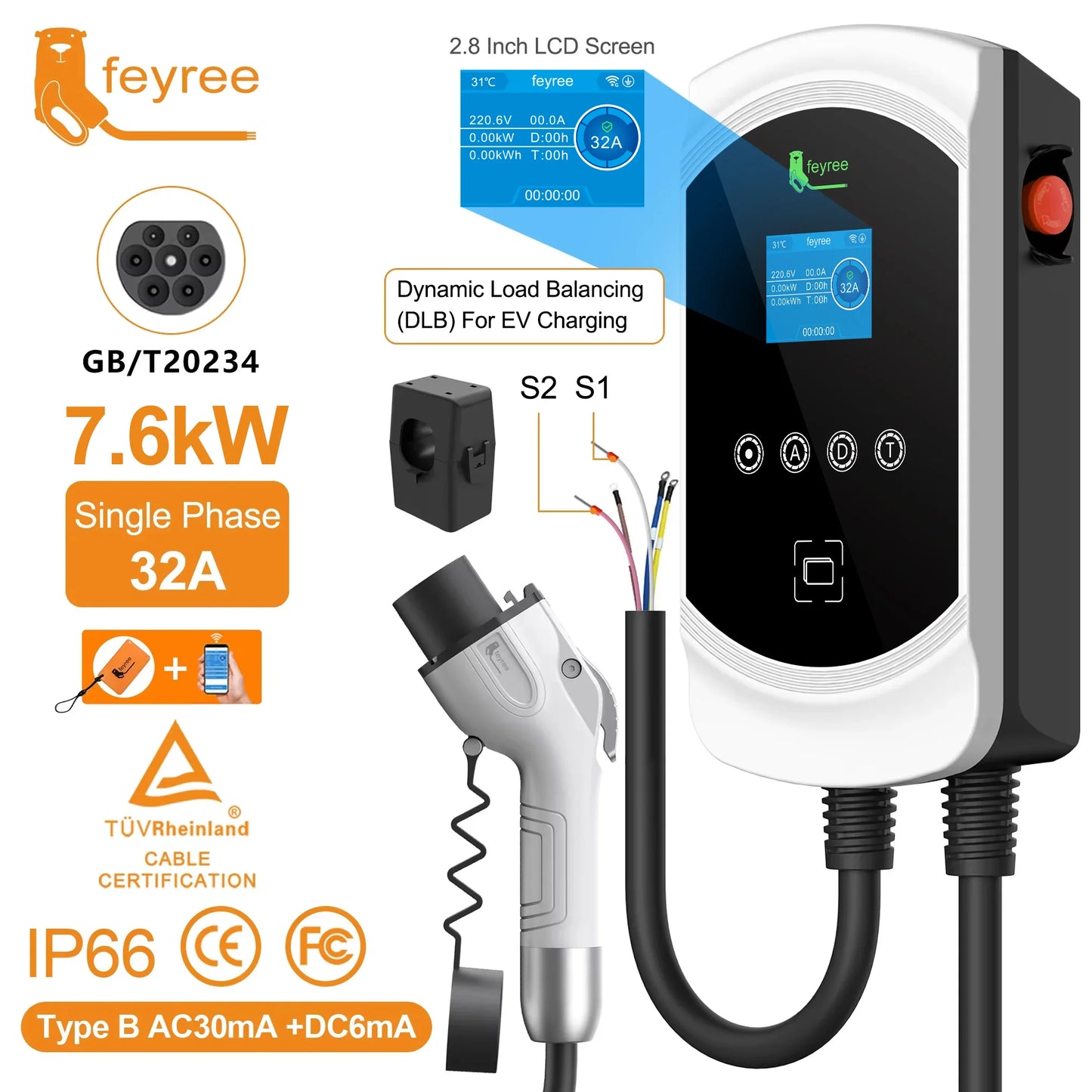 Smart EV Charging Station 7kW-22kW with App Control & Dynamic Load Balancing