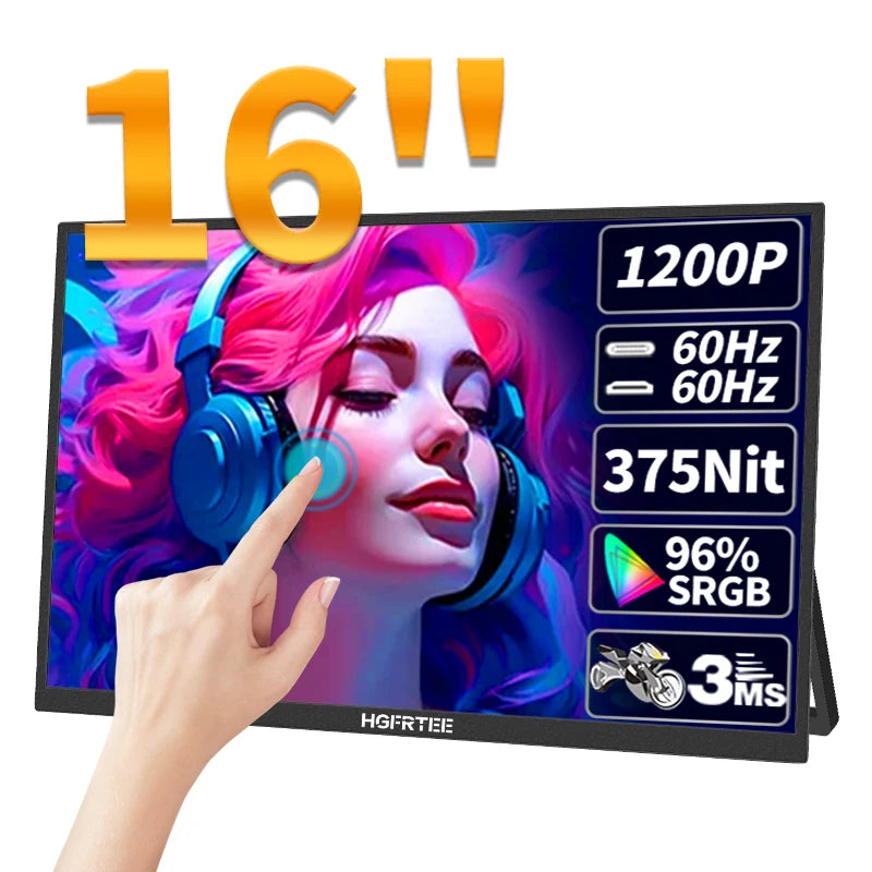 16" Portable Touch Monitor 1920x1200 FHD IPS Display for Laptop & Gaming
