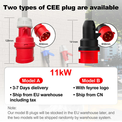 11kW Type 2 Portable EV Charger - 16A 3-Phase Smart App Control 5m Cable