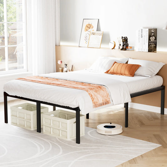 Heavy-Duty Metal Platform Bed Frame - Sturdy Steel Slat Support