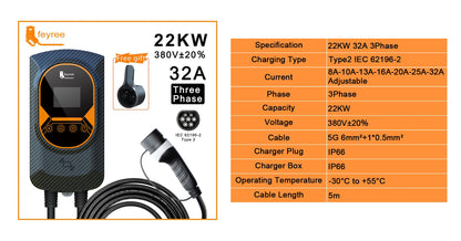 Electric Vehicle Wallbox Charger - Adjustable 7.6kW-22kW EV Charging Station