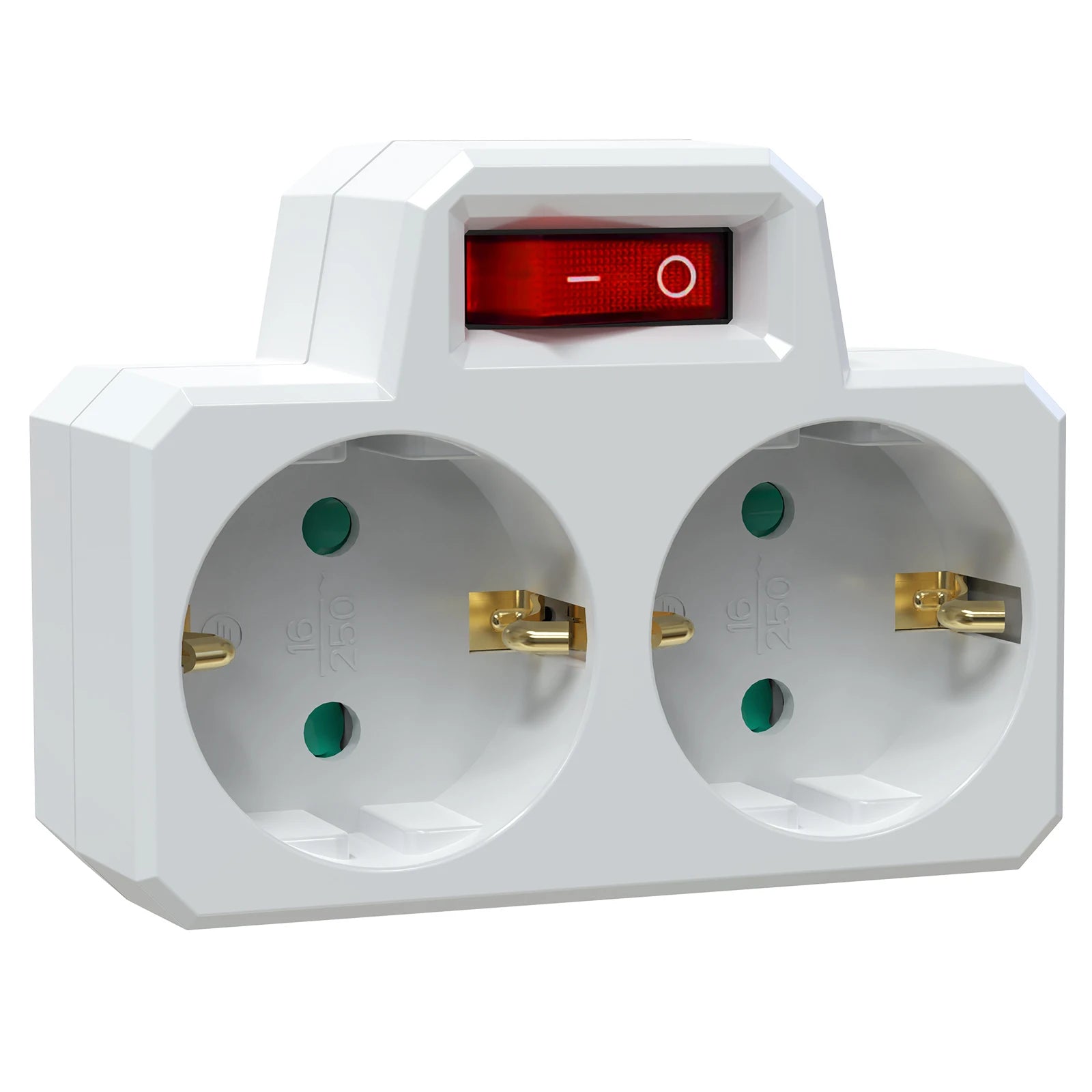 German Standard 2-Way Wall Socket Adapter with On/Off Switch & Surge Protection - 9